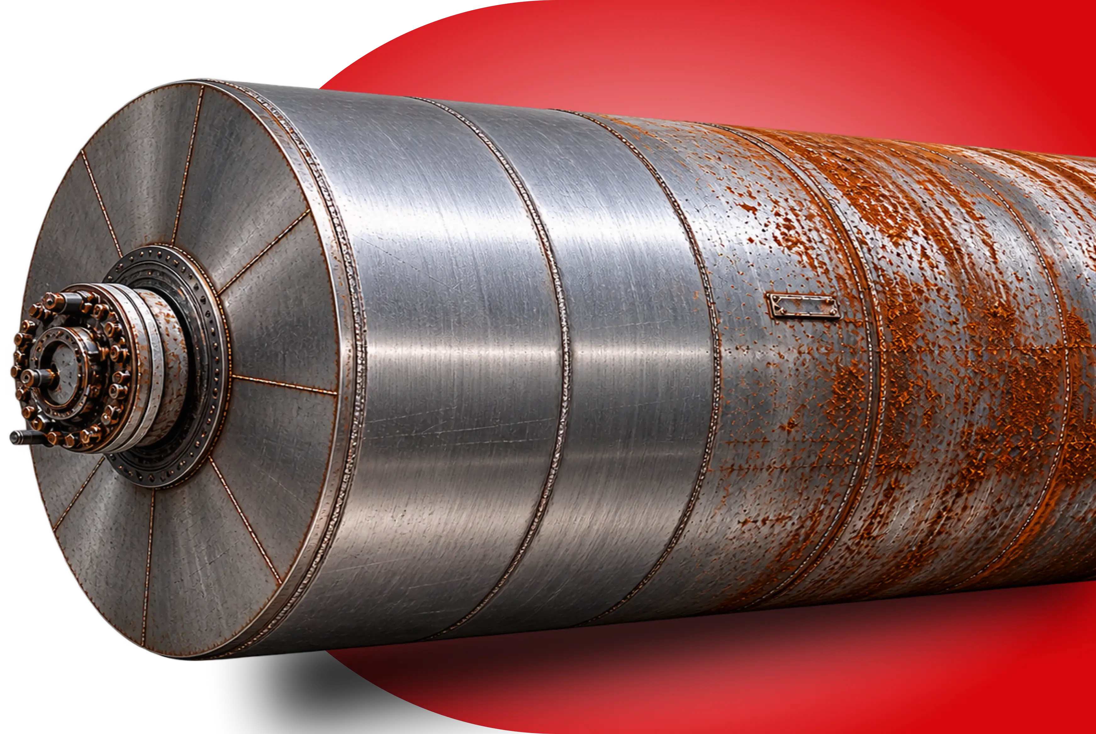 Large fabricated steel cylinder ready for surface preparation